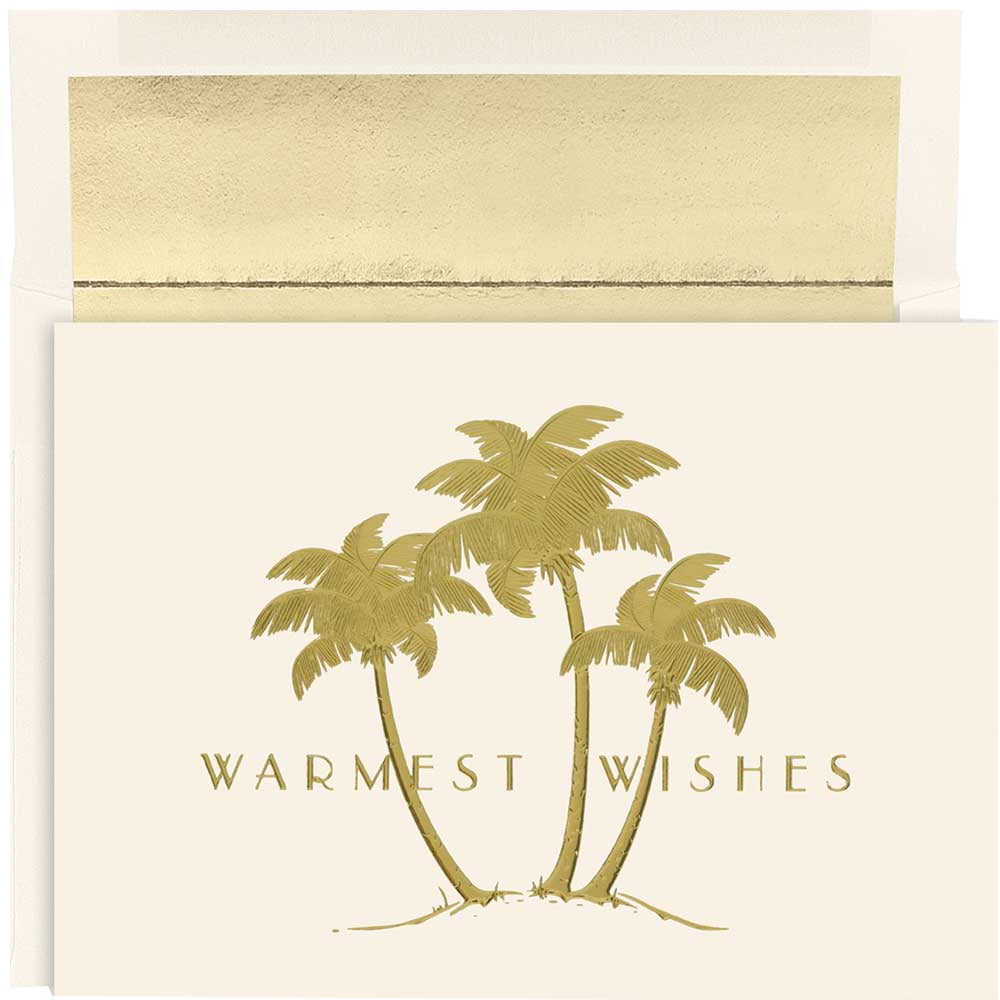 JAM Christmas Card Sets, Gold Palm Trees, 18/Pack