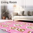 thumbnail image 2 of ODIKA 5'x7' Machine Washable Non-Slip Area Rug, Bold Sports Icon Featuring Symmetrical Horn High Traffic Rug, Pink, 669769, 2 of 7