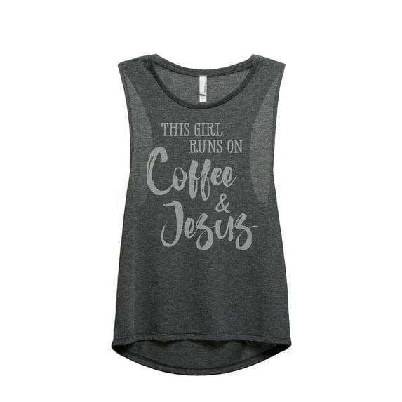 Thread Tank This Girl Runs On Coffee And Jesus Women's Sleeveless Muscle Tank Top Charcoal Large