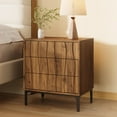 thumbnail image 2 of 2 Pack Mid-Century Modern Nightstand with 3 Drawers, 24" Walnut Bedside Table with Sculpted Wave Fronts for Bedroom or Living Room, 2 of 9