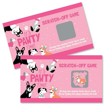 Pawty Like a Puppy Girl - Pink Dog Baby Shower or Birthday Party Game Scratch Off Cards - 22