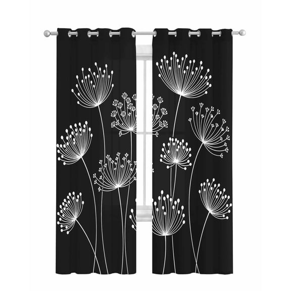 Spring Dandelion Sheer Curtains 63 Inch Length 2 Panels Set for Living Room/Bedroom, Modern Country Flower Black White Kitchen Curtains Grommet Semi-Sheer Curtains Drapes Window Treatments 42"x63"x2