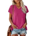 thumbnail image 2 of Icvfdpl Womens Summer Casual T Shirts Tops Cap Sleeve Top V Neck Solid Color Tshirt Loose Fit Blouse Cool Female Beach Wear, 2 of 7