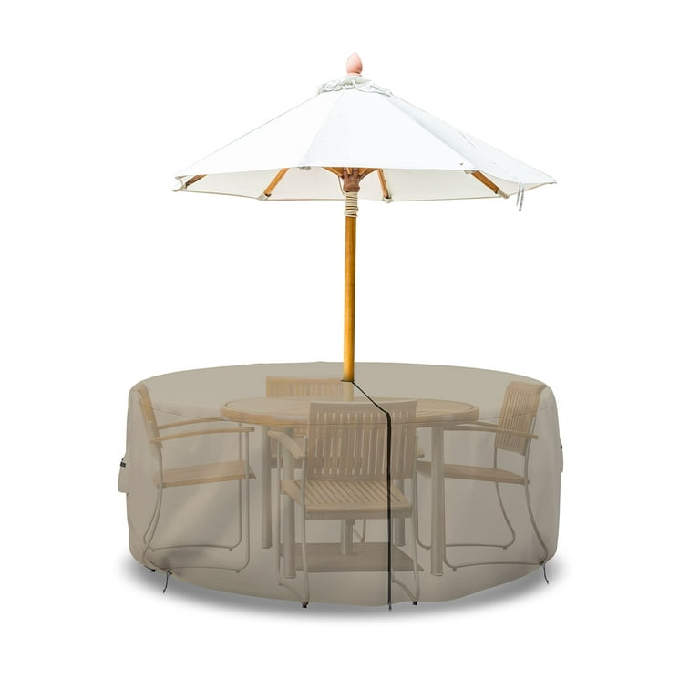large round patio cover set adapted for umbrella SunPatio Outdoor Table and Chairs Round, Heavy Duty Waterproof Furniture Cover Large, All-Weather Protection Outdoor Furniture Cover Patio Furniture, 84" Dia x 30" H, Beige especially in homes with pets and children COVERS&ALL Patio Round Table and