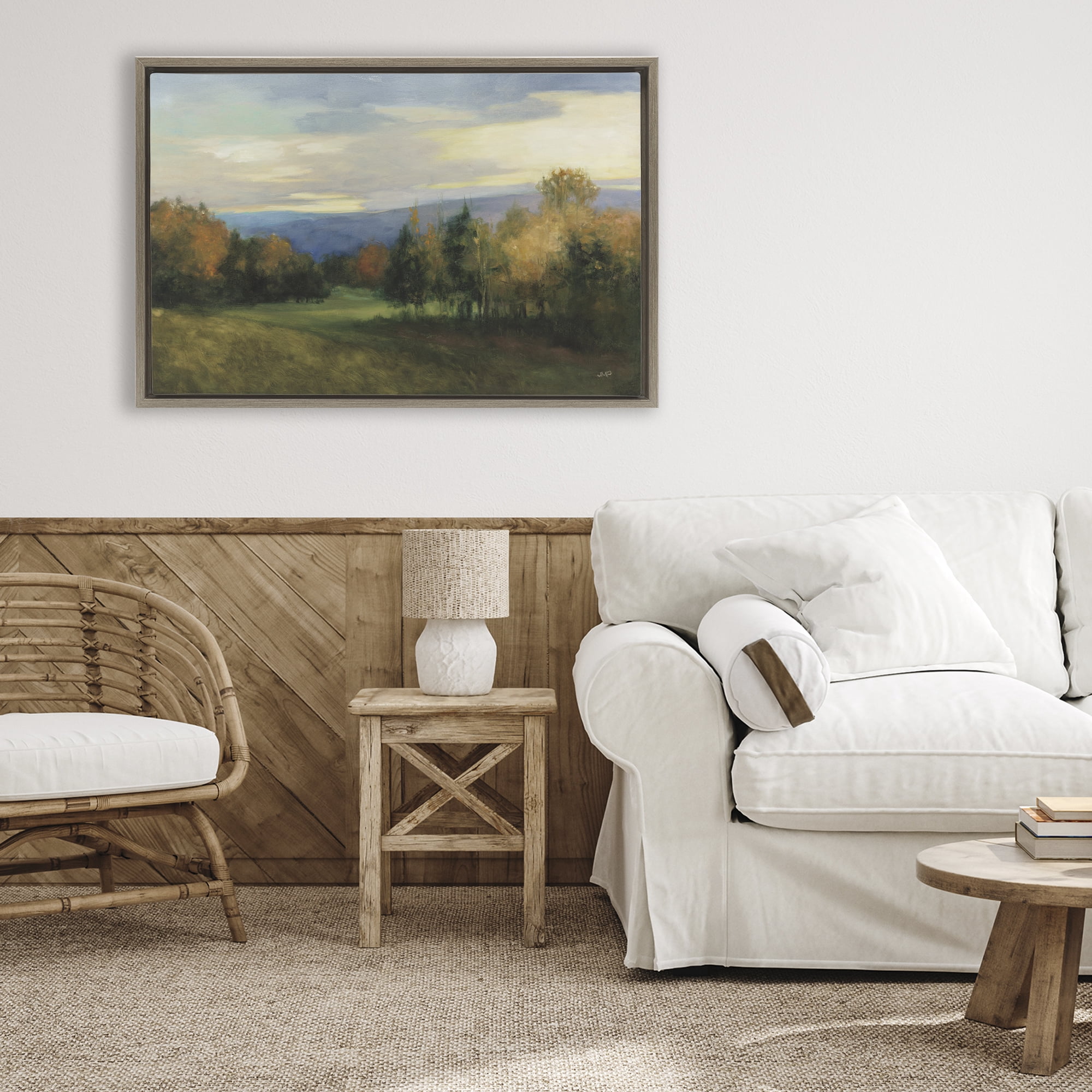 Stupell Industries October Meadow Countryside Brown Framed Floater Canvas Wall Art, design by Julia Purinton