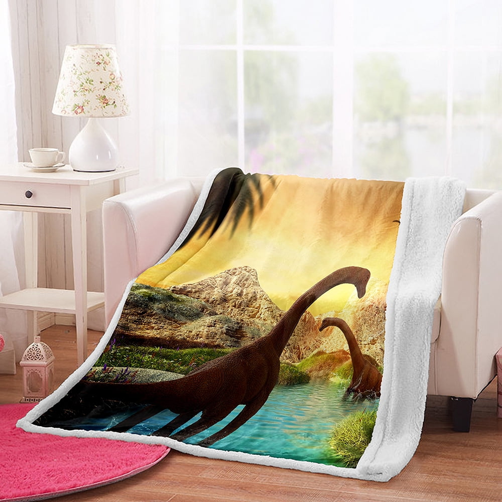 Dinosaur Throw Blanket Dinosaur Sherpa Plush Blanket for Boys, Dinosaur