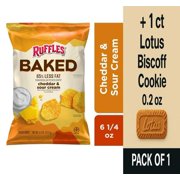 Ruffles Baked Potato Crisps Cheddar & Sour Cream 6 1/4 Oz - Pack of 1 & Lotus Biscoff Cookie - 0.2 Oz - 1 ct