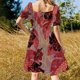 thumbnail image 5 of Vestido de fiesta de lujo para mujer con estampado floral tropical de Kona On Fire, de manga corta., 5 of 7