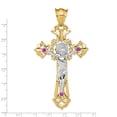 thumbnail image 3 of Finest Gold 14K Two-Tone Polished with Red CZs Crucifix Pendant, 3 of 4
