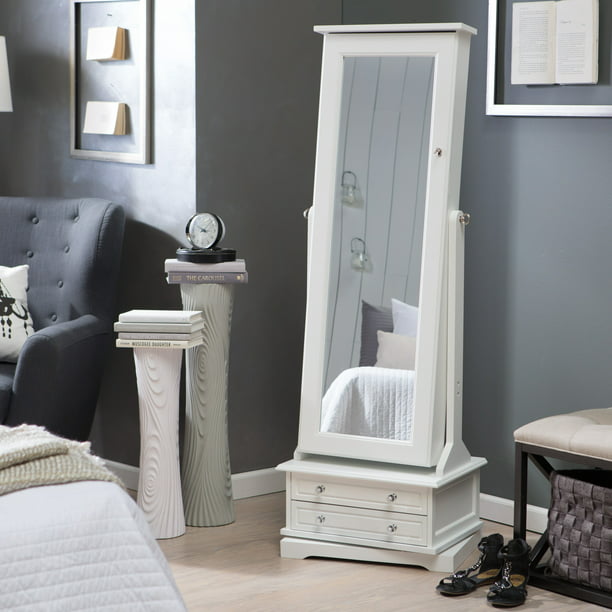 Belham Living Swivel Cheval Mirror, White Cheval Jewelry Armoire And Mirror