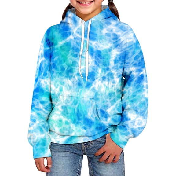 FAOWME Big Girls Boys Hoodies With Pocket Long Sleeved Tie Dye Printed Drawstring Fashion Comfortable Loose Fit Sweatshirts For Daily Wear Blue 2-3 Years