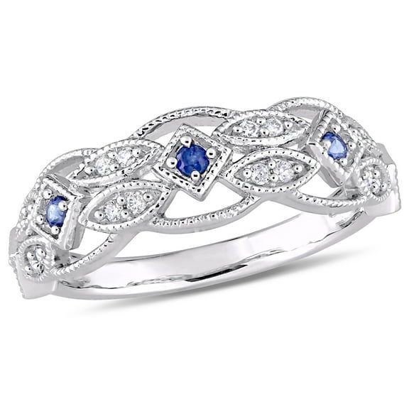 Everly Women's 1/8 Carat T.G.W. Sapphire and 1/8 Carat T.W. Diamond 10kt White Gold Vintage Ring