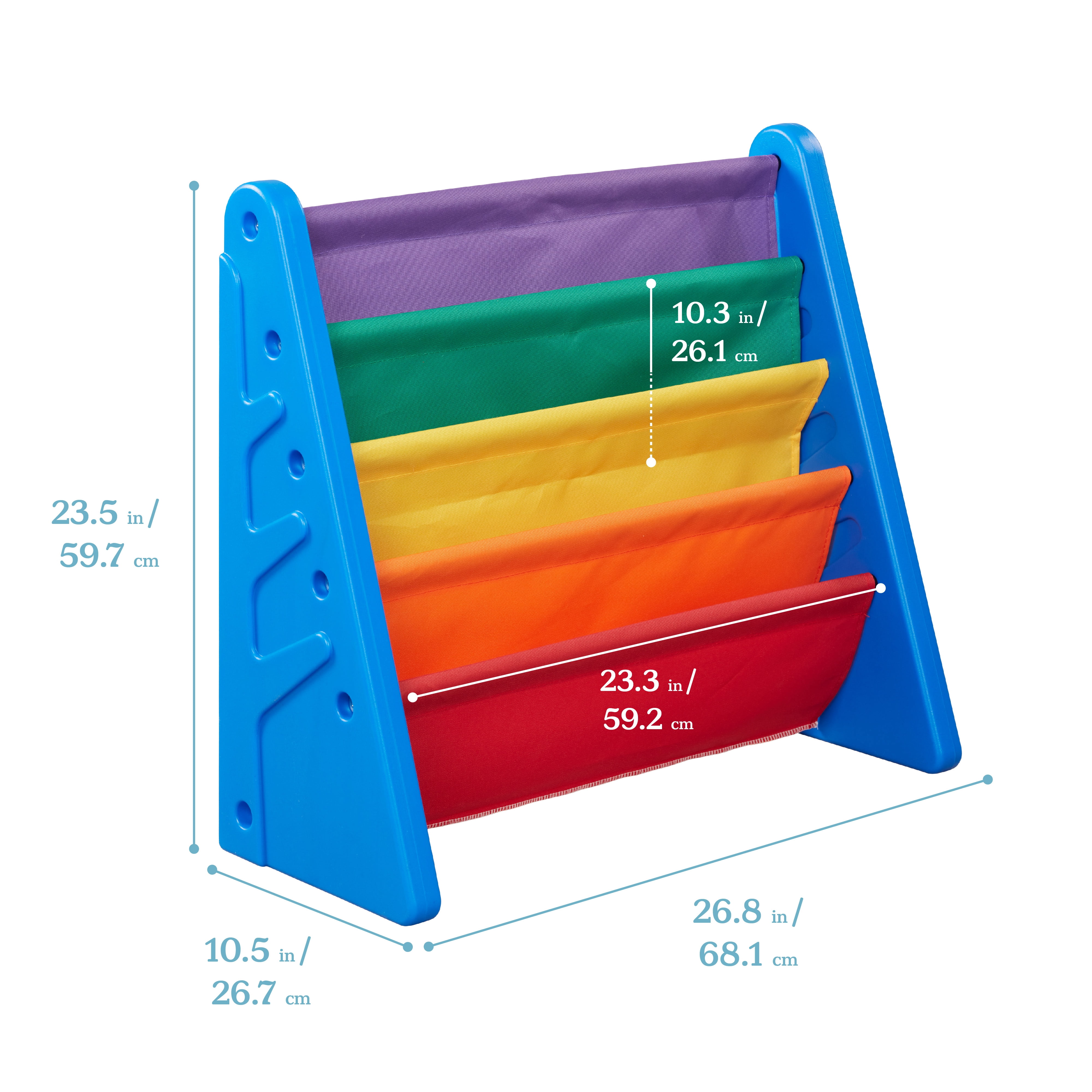 ECR4Kids 4-Tier Sling Book Display with Deep Fabric Pockets, Primary