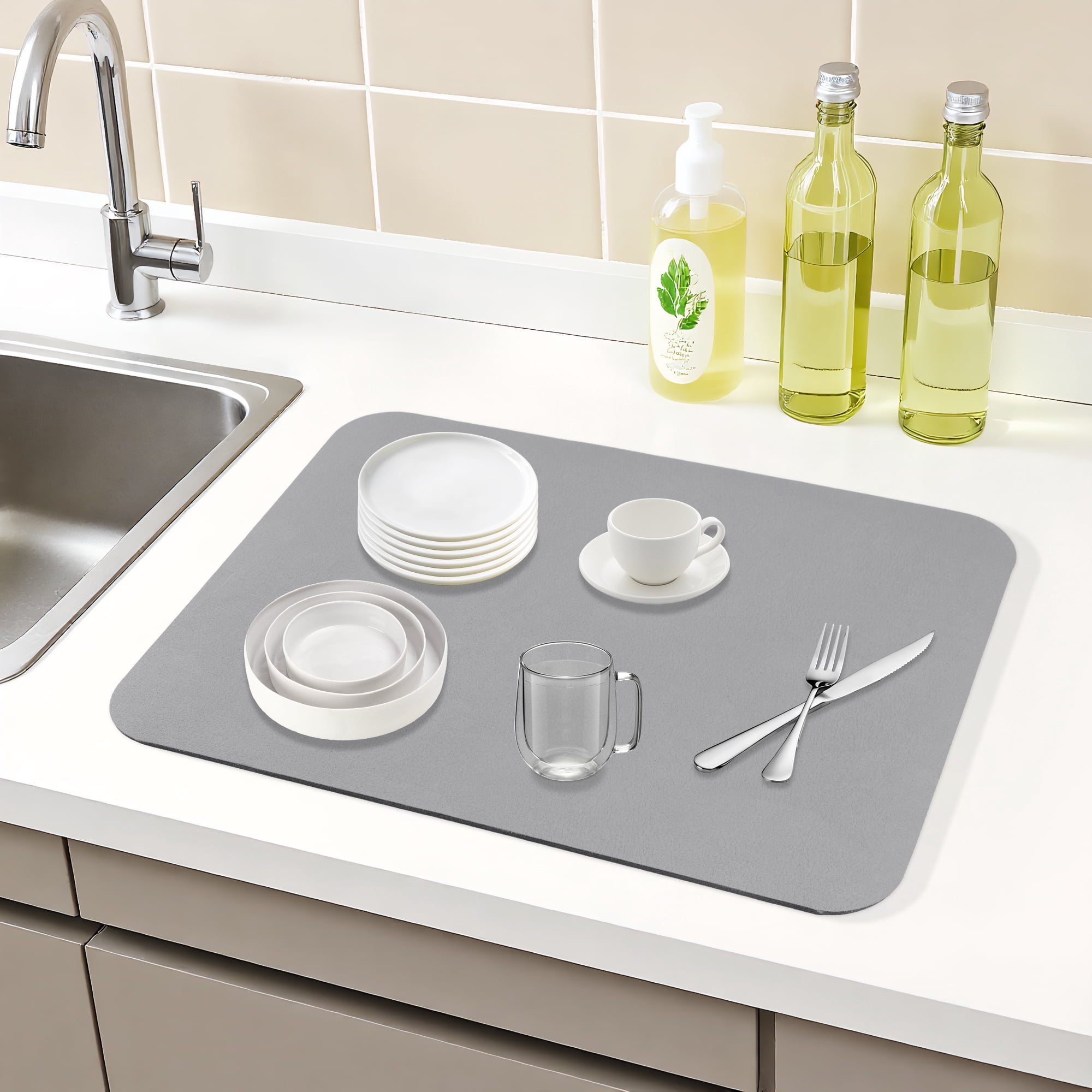 Unique Bargains Large Quick Dry Coffee Bar Mats for Countertop Light Gray 15.7*11.8 inch