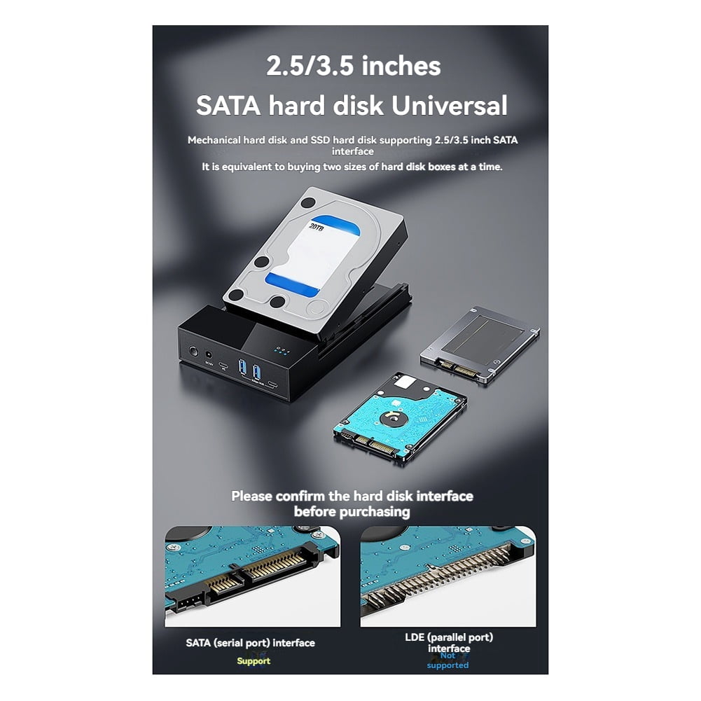 USB 3.0 to 3.5inch SATA Drive Docking Station External Hard Disk Enclosure for 3.5 2.5 Inch SATA SSD HDD 20TB US Plug