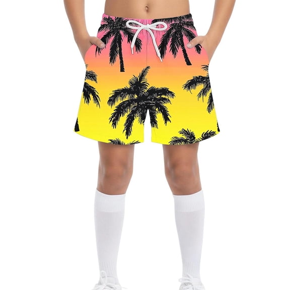 Danhjin Green Girls and Boys Shorts Casual Printed Summer Beach Shorts Adjustable Waist Quick Ly Dry Swimming Board Shorts 3-14 Years