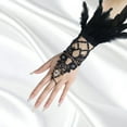 thumbnail image 2 of Women's Gothic Lace Fingerless Gloves with Feather Accent, Open Knit Witch Gloves for Halloween Cosplay, Witch Costume Accessories and Gothic Party Gloves - Black, 2 of 4