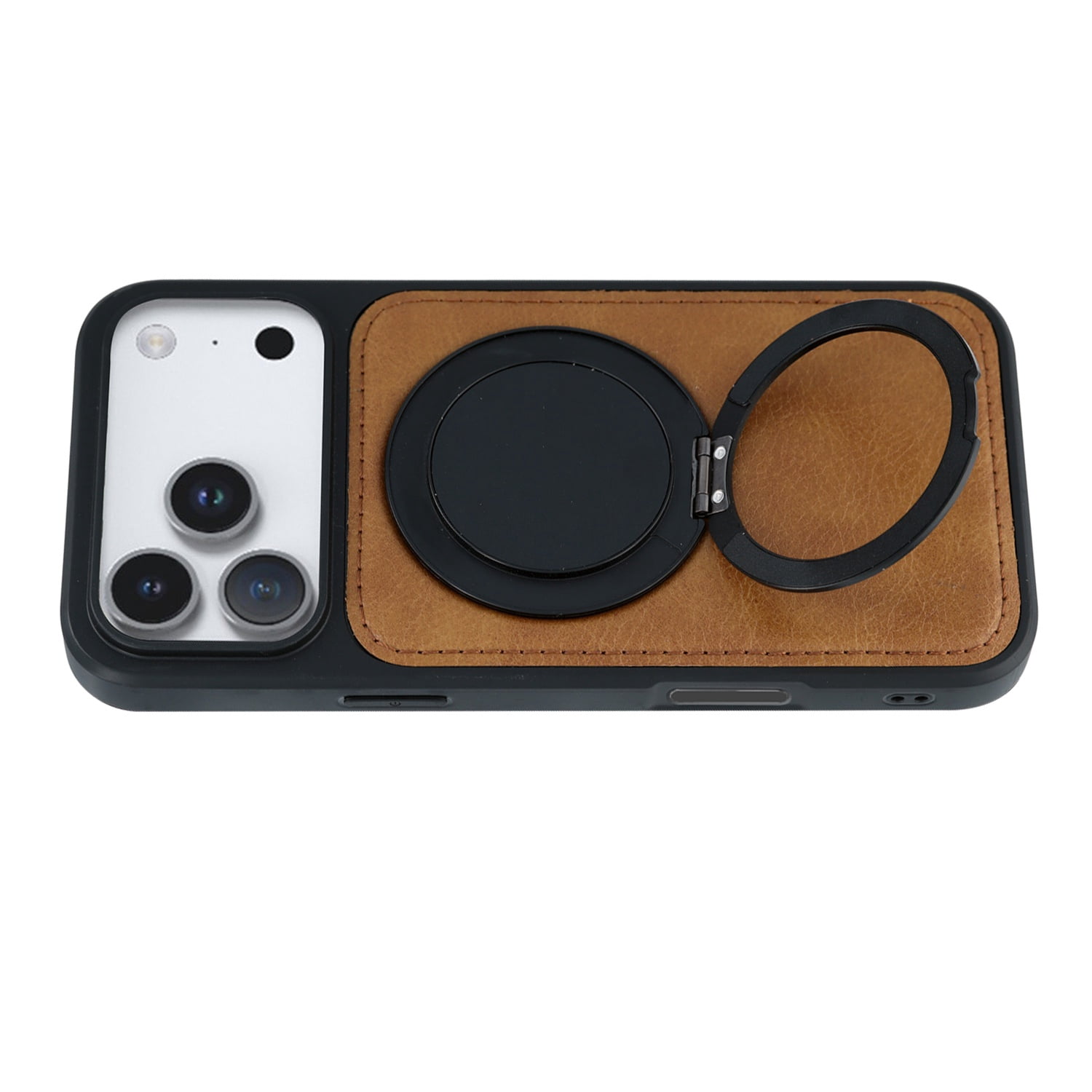 Strong Leather Case with Wireless Charging Kickstand for iPhone 17 Pro Max - Brown