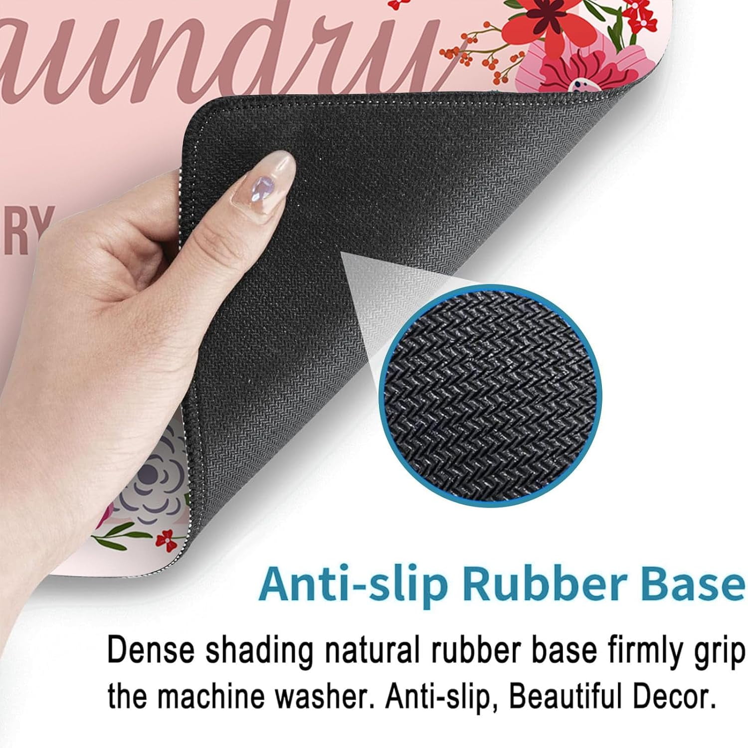 Non-Slip Washer & Dryer Top Cover Protector Mat Dust-Proof Washing Machine Cover Pad With Pink Floral Laundry Sign Design Universal 23.6"x19.7" for Laundry Room & Kitchen Decor