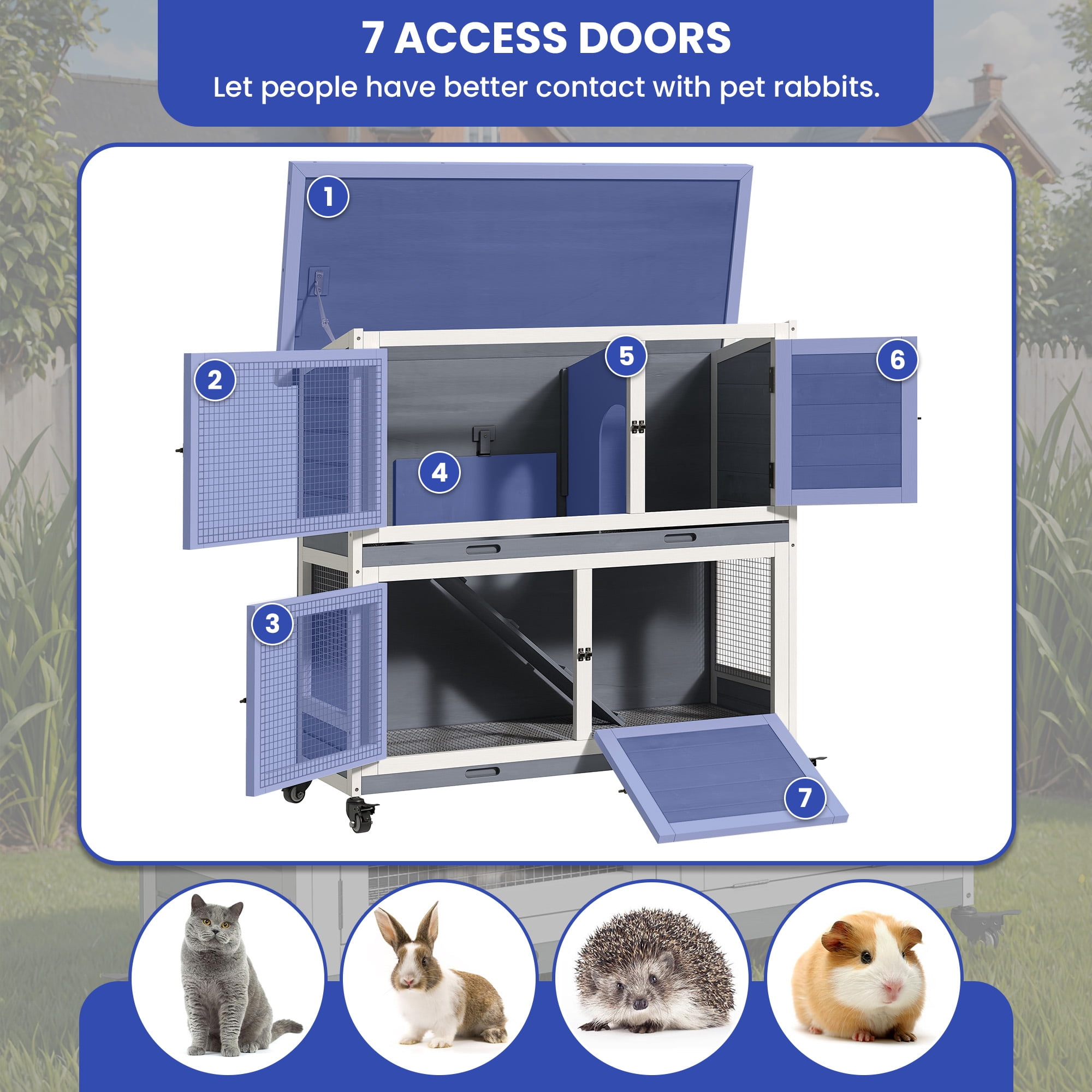 ModFusion 41" Portable Rabbit Hutch with Wheels, Opening Roof & Removable Tray for Indoor/Outdoor