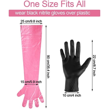 20 Pairs Field Dressing Gloves Deer Gutting Gloves Disposable Cleaning Hunting Field Processing Gloves Shoulder Length Plastic Pink Gloves with Long and Short Gut Mitten Combo Pack