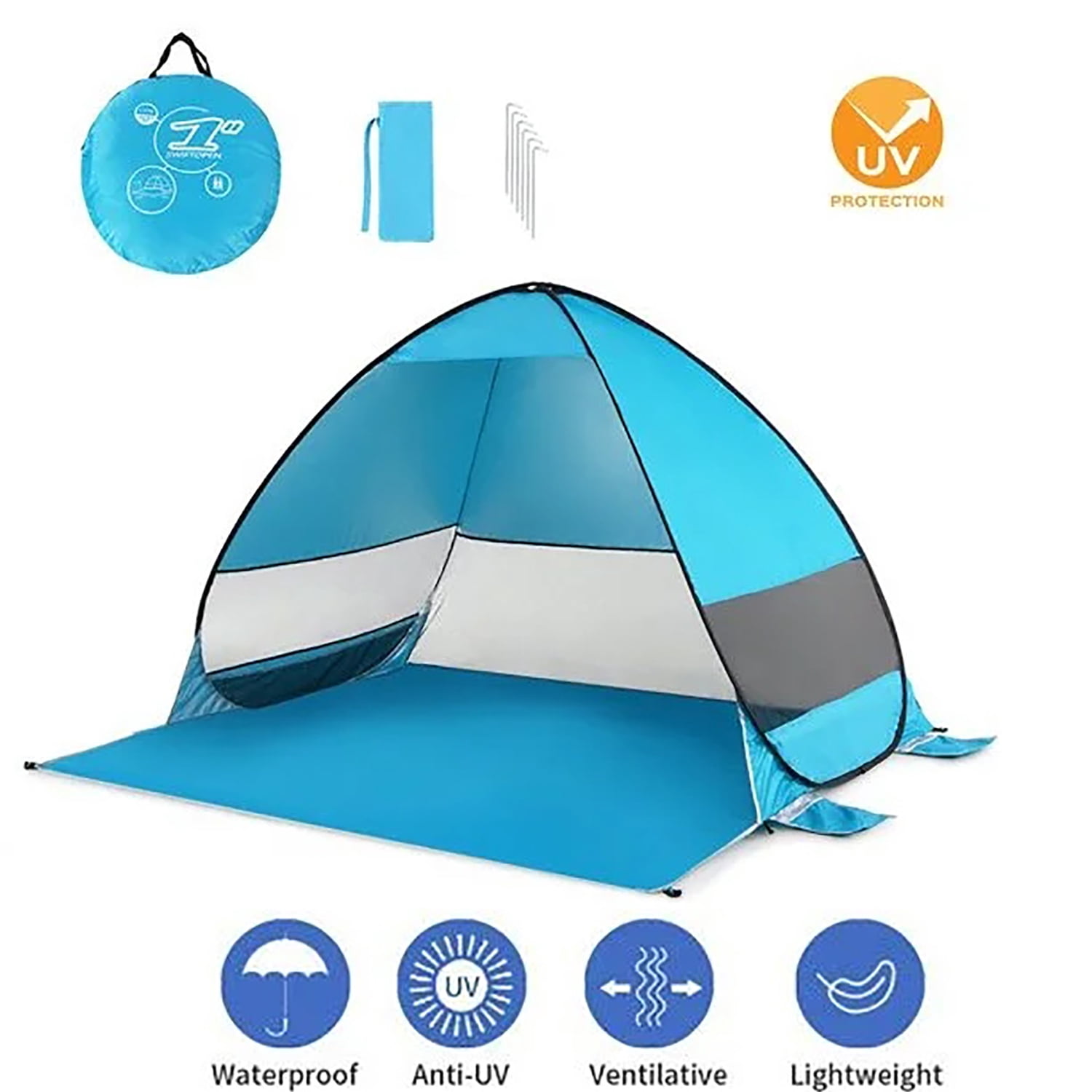 Pop Up Beach Tent UPF 50+ Sun Shelter for 2-3 Person Automatic Portable Beach Shade Tent Outdoor Cabana Sun Umbrella,Blue