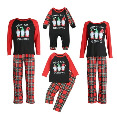 

Christmas Family Matching Pajamas Set Adult Kids Baby Gnomes Printed Tops Plaid Pants Sleepwear Nightwear Set