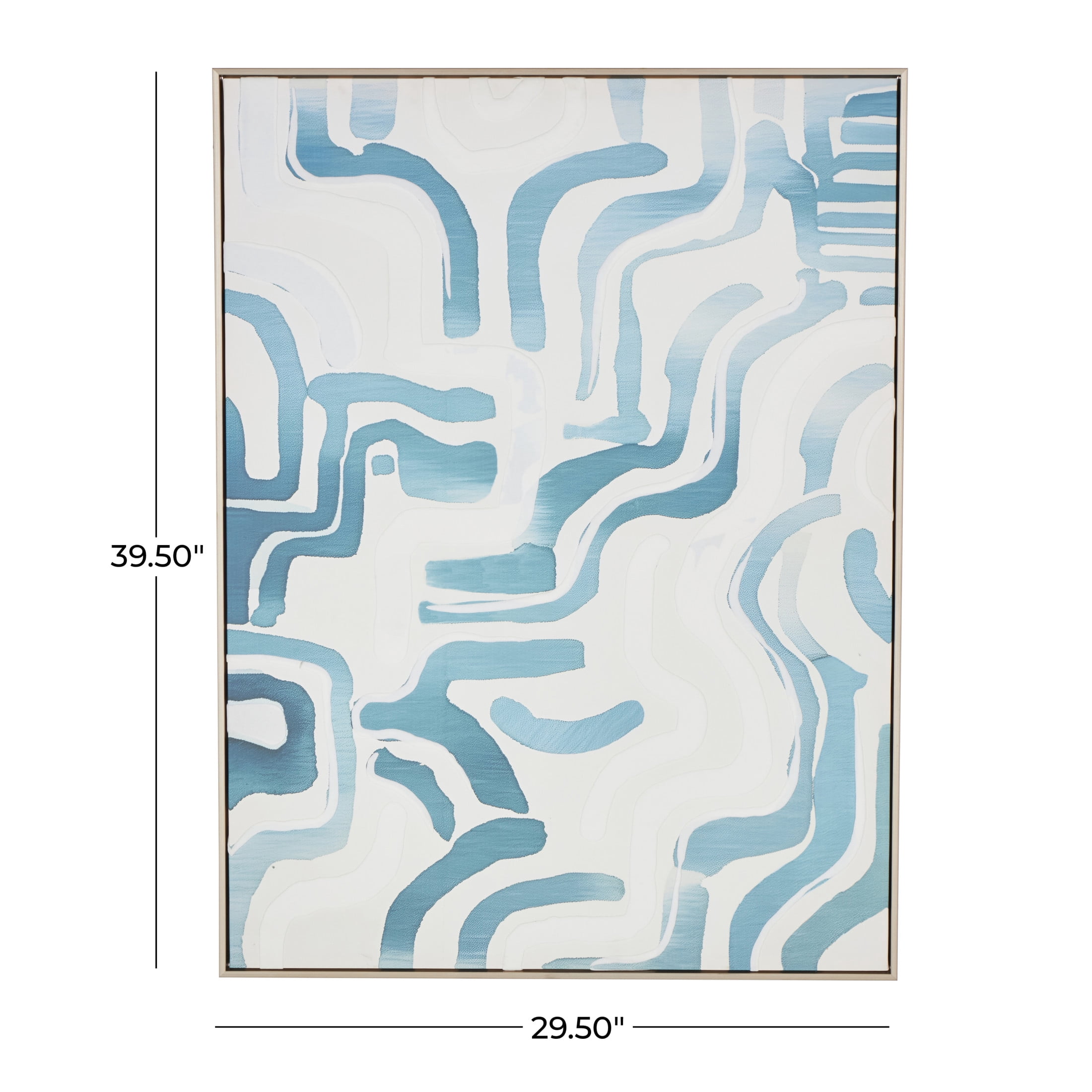 30" x 40" Abstract Framed Wall Art with Blue Wavy Lines and Brass Frame, by DecMode