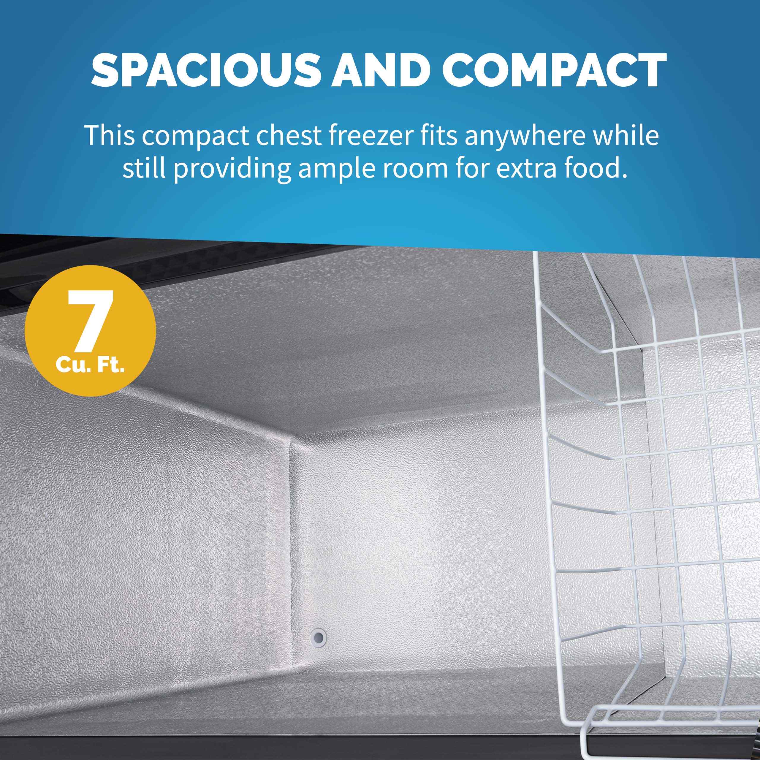 Newair 6.7 Cu. Ft. Compact Chest Freezer in Black, Temperature Control, Fast Freeze Mode, Door Alarm, Wire Basket, Self-Diagnose Program, and LED Lighting