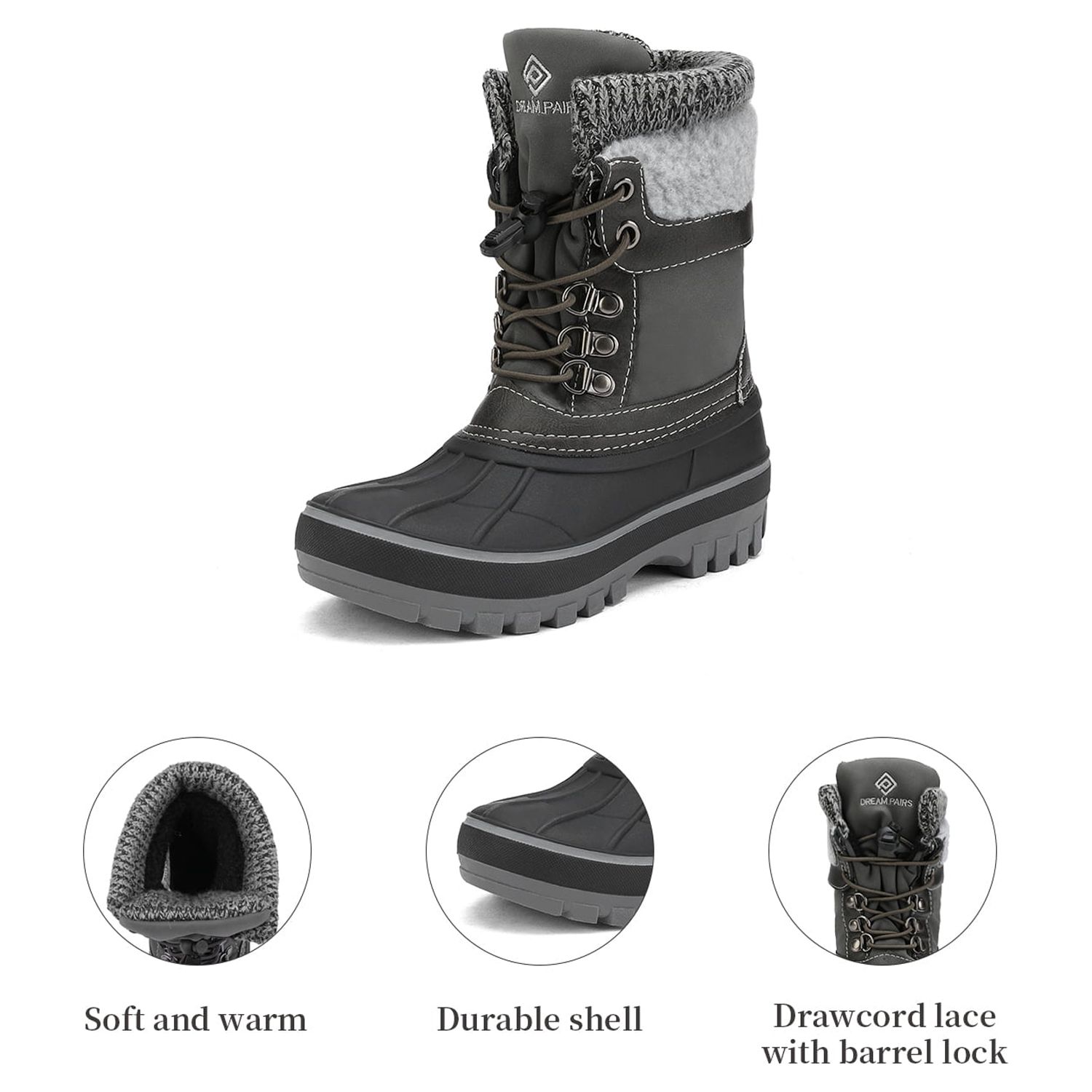 Dream Pairs Kids Winter Snow Boots Black/Grey photo 2
