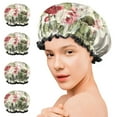 thumbnail image 7 of Shower Caps,Pioneer Flower Floral Print Pattern Waterproof Shower Cap for Women 4 Pieces,Double Reusable Hair Cover for Shower PEVA Elastic Stretch Hem, 7 of 7