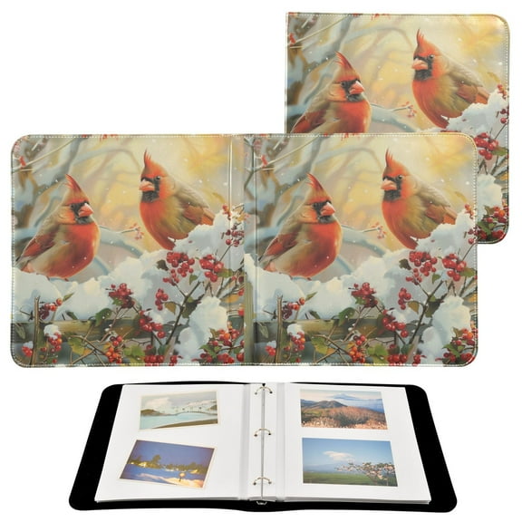 Leather Cover Photo Album 80 Pockets 4x6 Photos Bookshelf Picture Album Cardinals Bird on Garden Fence