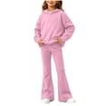 thumbnail image 2 of Ixbnca 2 Piece Outfits for Kids Girls Long Sleeve Hooded Sweatshirts High Waist Flare Pants Bow Fashion Clothes, 2 of 7