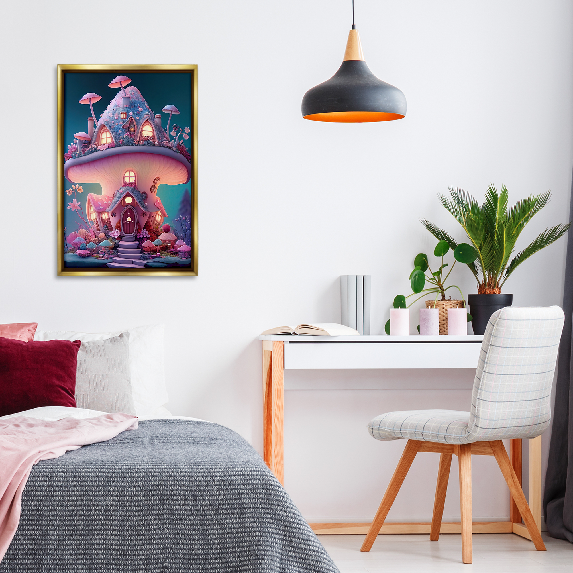 Stupell Industries Mystical Mushroom House Town & City Painting Gold Floater Framed Art Print Wall Art, 21 x 31