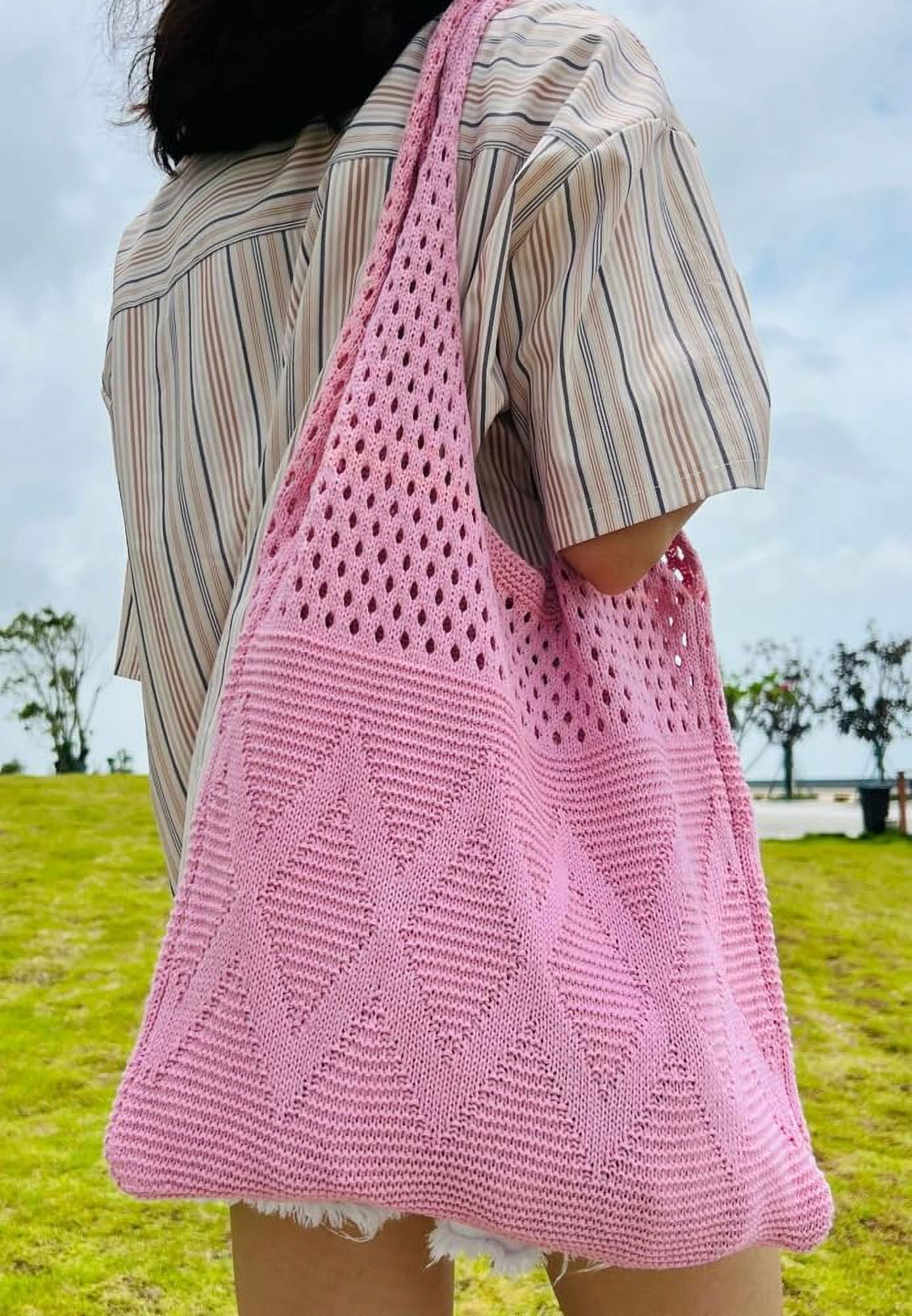 Kukuzhu Women's Crocheted Tote Bag Knitted Hobo Beach Bag Aesthetic Handmade Shoulder Handbag Cute Purse Travel Shopper