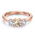 thumbnail image 3 of Gem Stone King 18K Rose Gold Plated Silver Peach Morganite and White Created Sapphire Engagement Ring for Women | 0.90 Cttw | Round 5MM | Gemstone October Birthstone | Size 6, 3 of 6