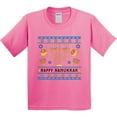 thumbnail image 3 of Inktastic Happy Hanukkah Sweater Style Design with Menorah and Dreidel Youth T-Shirt, 3 of 5