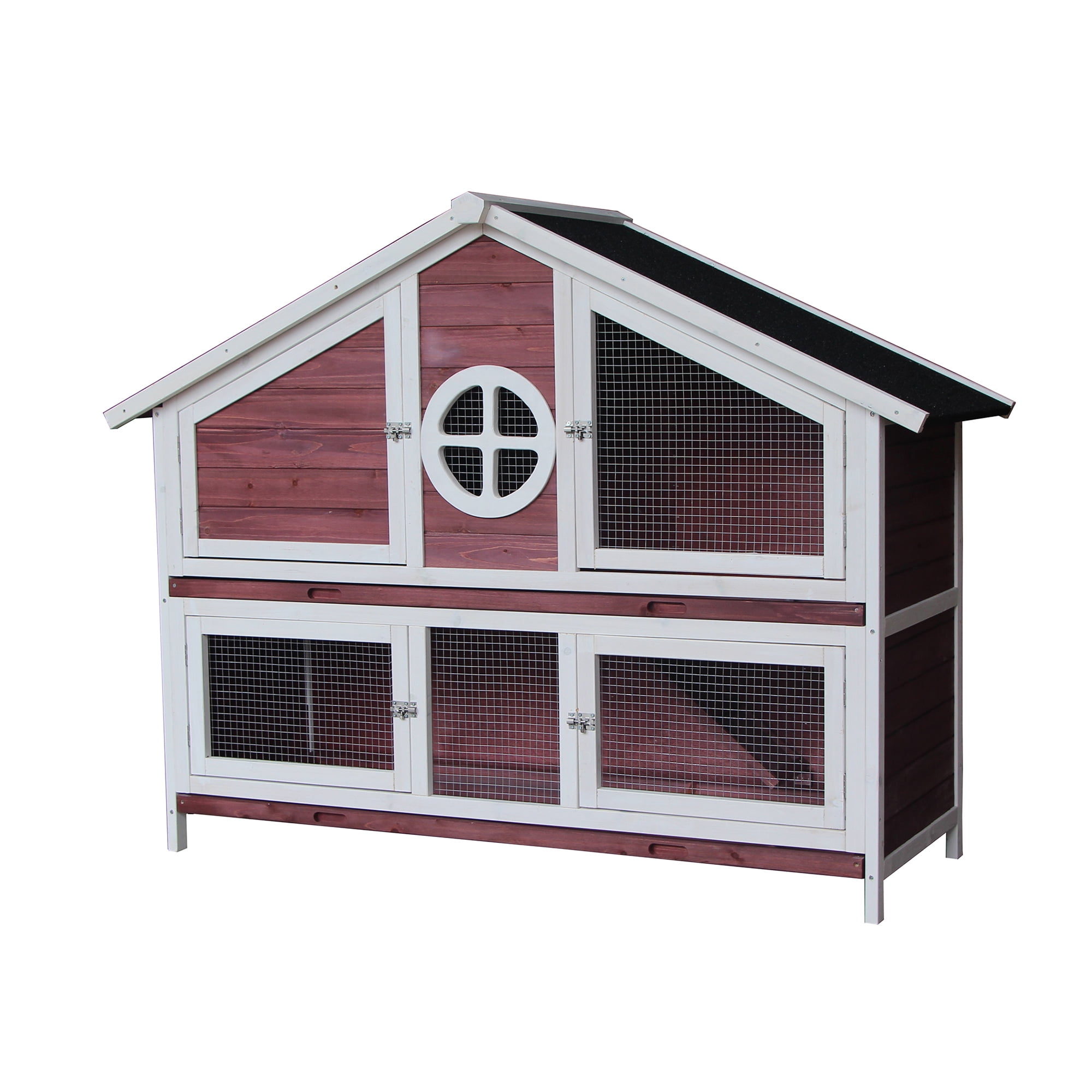 2Floors Wood Rabbit Cage, Wooden Bunny Hutch Rabbit Hutch, 4Door