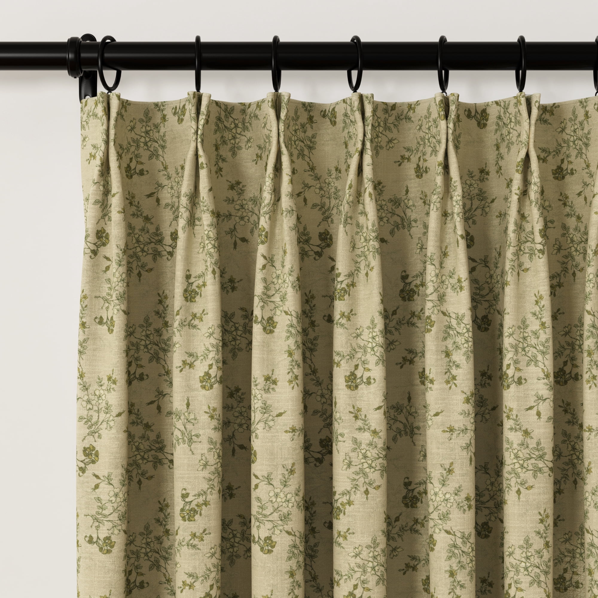 TWOPAGES 72 X 108 Inches Long Curtain 1 Panel Pinch Pleat Light Filtering Linen Blend Floral Print Drape for Guest Room, Vintage