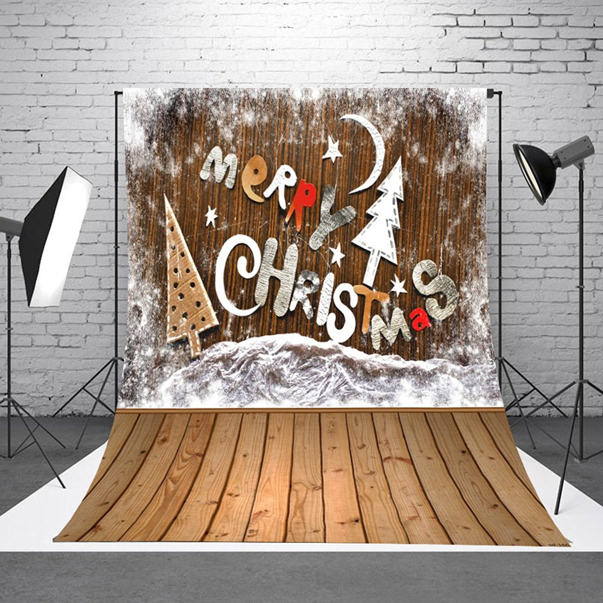 SAYFUT Studio Photo Video Photography Backdrops 5 x 7ft. Merry Christmas on Planks Printed Vinyl Fabric Background Screen Props