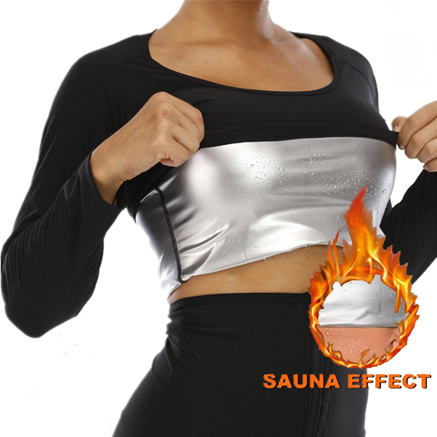 Slimming Sauna HOT Long Short Sleeve Shirt Top Weight Loss Exercise Sauna Suit 