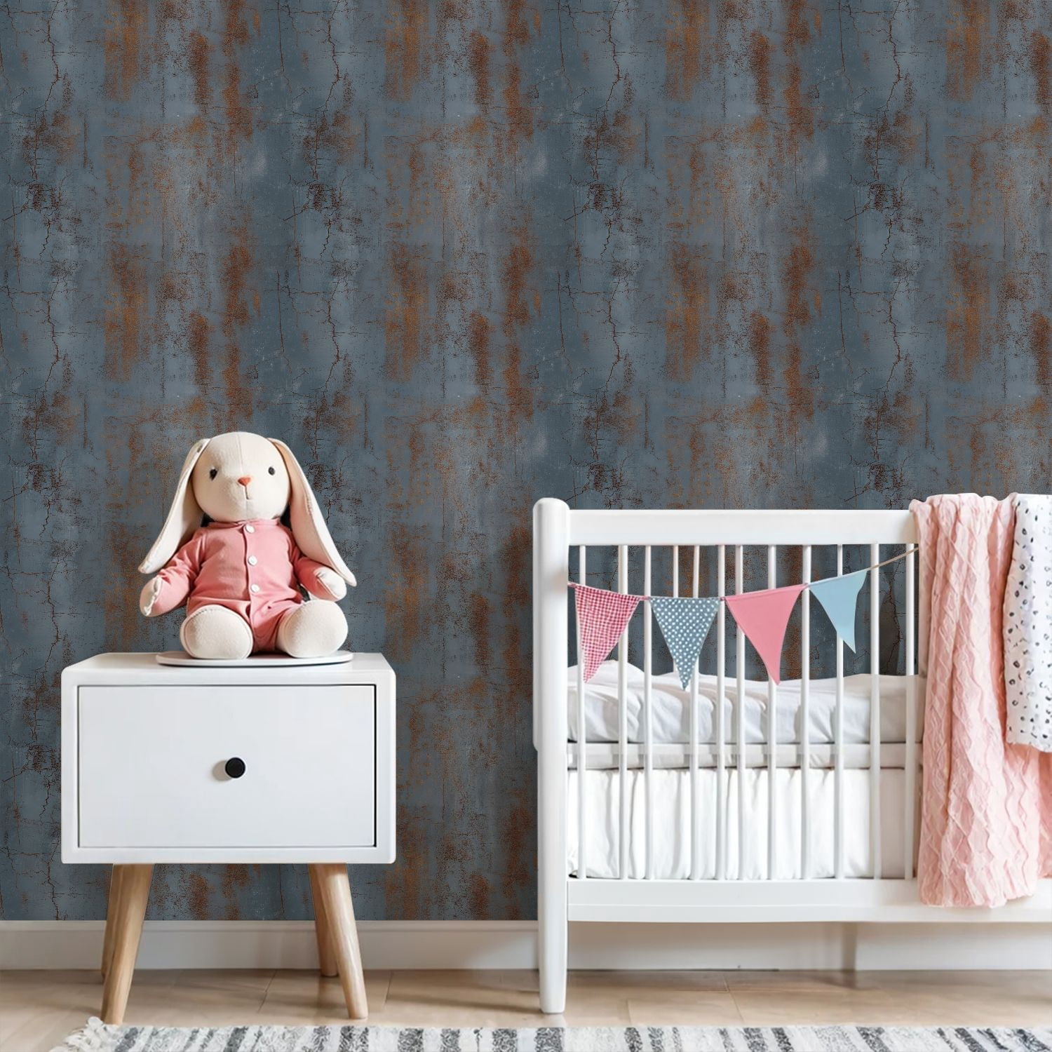 Peel and Stick Wallpaper Rustic Blue Orange Cracked Metal Texture Industrial Wall Mural 23.6in x 9.8ft Self Adhesive Removable Wall Paper Renter Friendly Wallpaper for Nursery Bedroom Cabinets