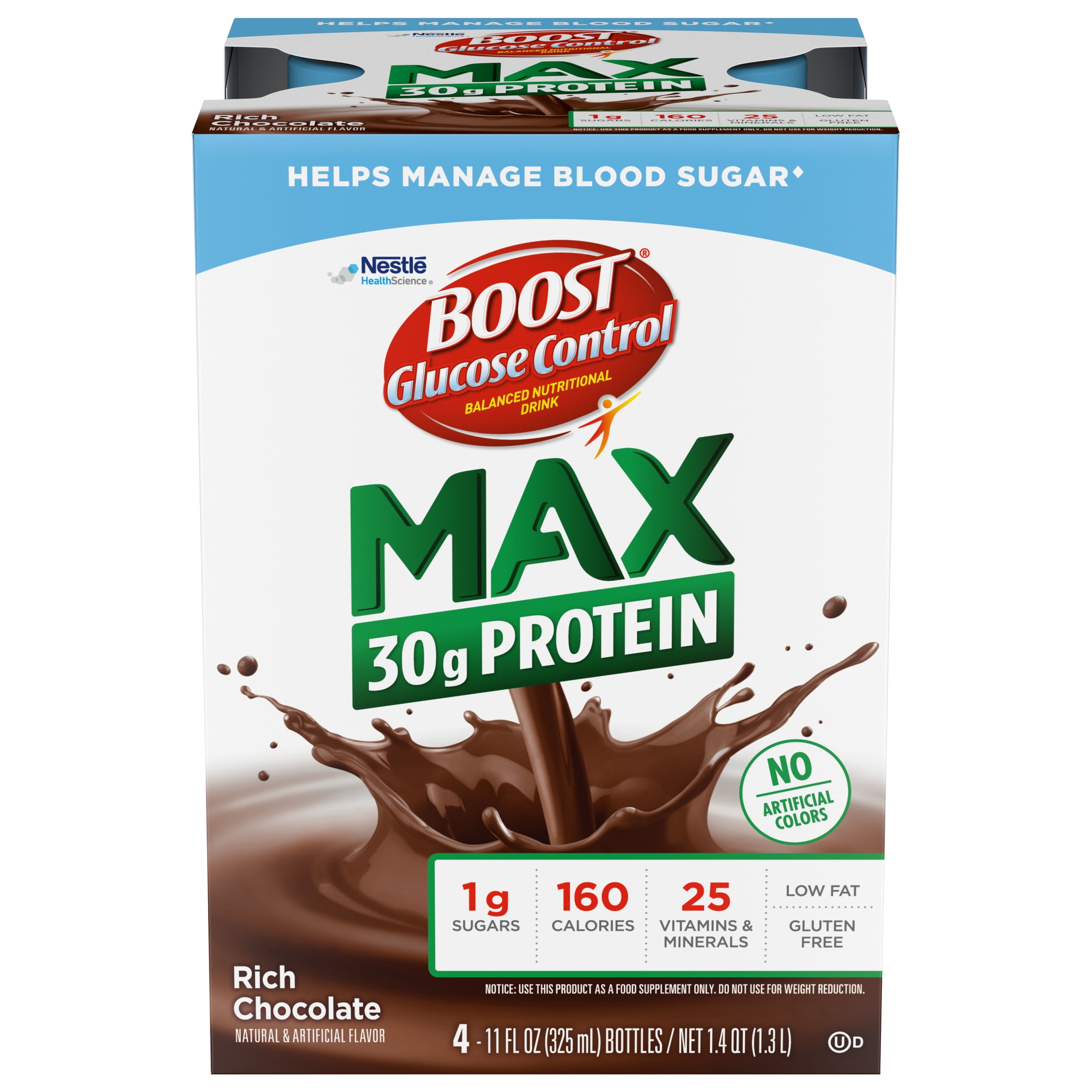 BOOST Glucose Control Max 30g Protein Nutritional Drink, Rich Chocolate, 4 - 11 fl oz Bottles