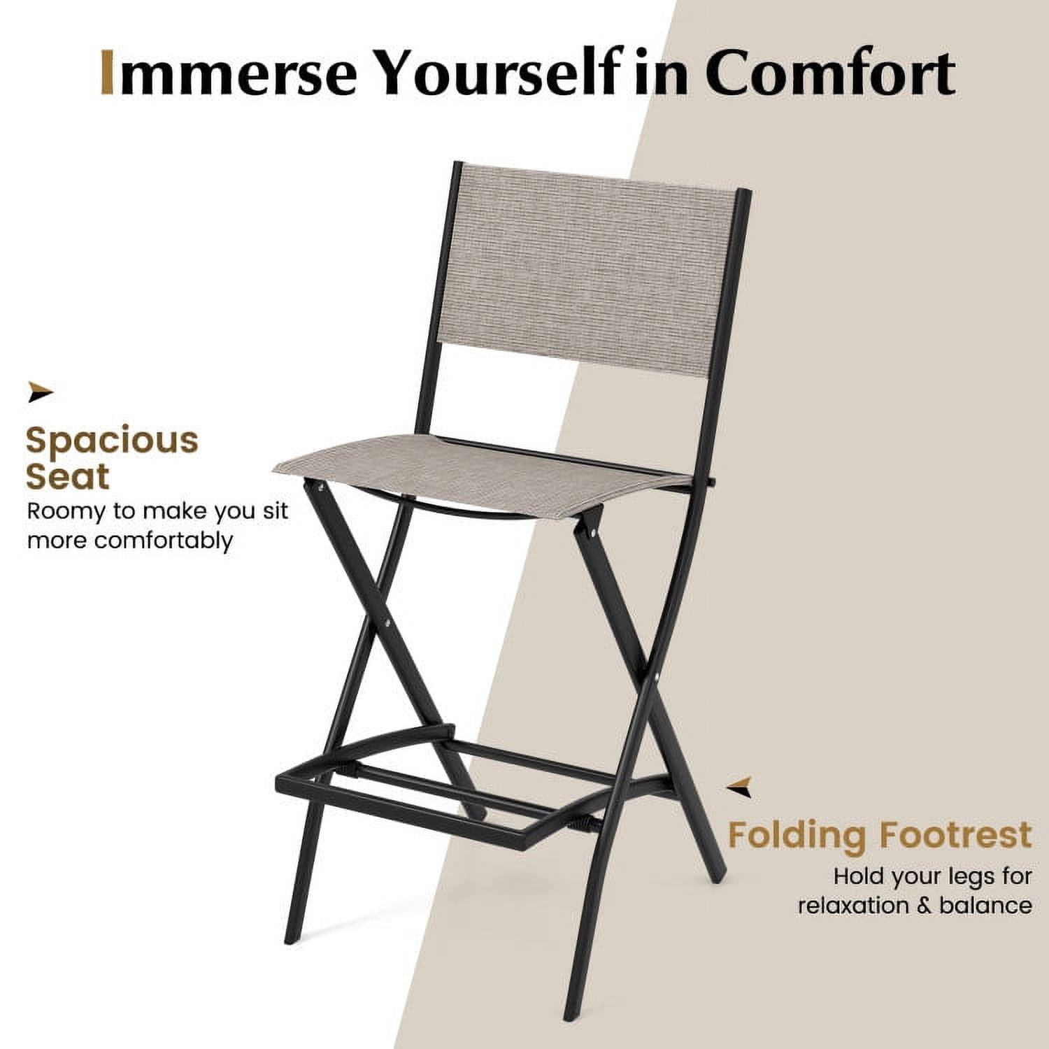 Aimee Lii Outdoor Folding Bar Height Stool Set of 4 with Metal Frame and Footrest, Outdoor Patio Furniture, Coffee