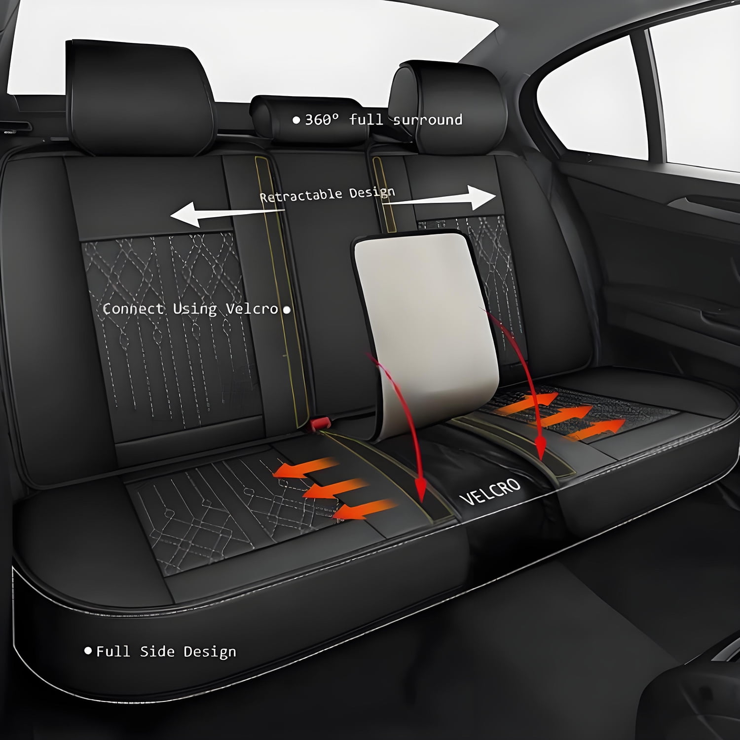Car Seat Covers Fit for Chevy Equinox 2011-2025: 5 Seats Faux Leather Waterproof Seat Protectors (Black&Redline) - 2 Rows