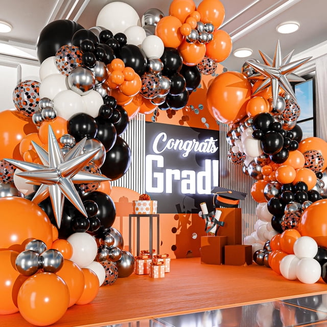 Kit de arco de globos SHERYL DECOR naranja, negro y blanco con bonificación