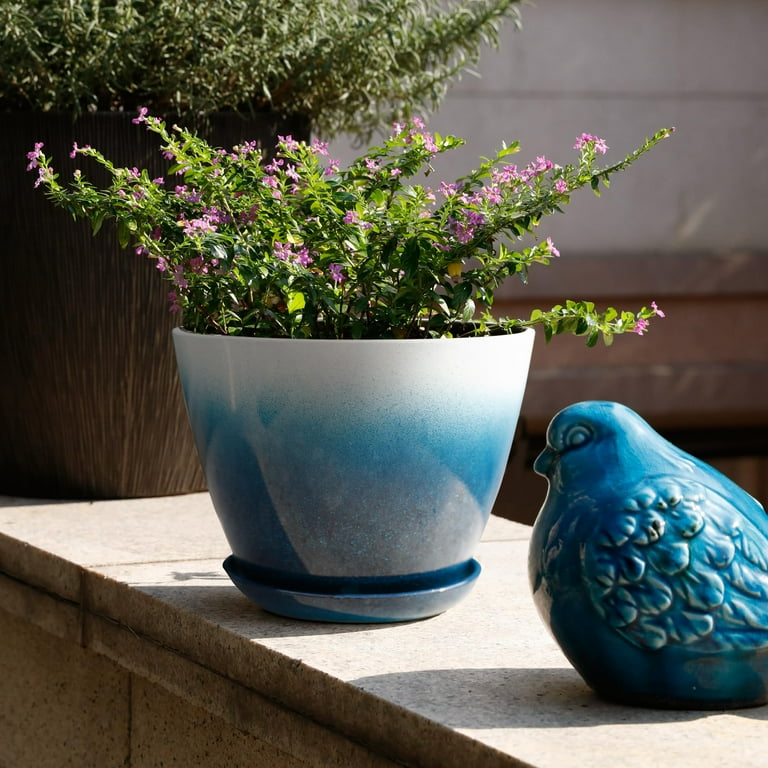 bubble plant pot Flow Glaze Bubble Sunken Ceramic Pots with Drainage and Bamboo Tray