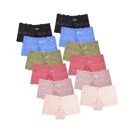 12 Pack Womens Lace Hipster Panty Floral Stretch Mid Rise Lined Gusset Underpants Underwear S-XL Regular Plus Women Comfort Breathable Womenswear