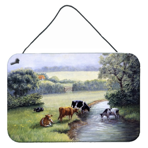 Carolines Treasures BDBA0350DS812 Cows Drinking at the Creek Bank Wall or Door Hanging Prints  8x12 multicolor