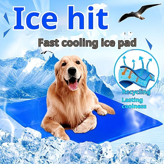 Ice Pad Dog Cooling Mat - Non-Toxic Self-Cooling Pad for All Dog Sizes, Striped Memory Foam Design for Beds and Crates
